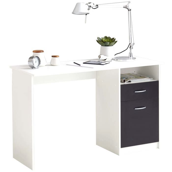 Bureau JACKSON - Décor blanc P/noir - L123 x H76,5 x P50 cm - Fabriqué en Allemagne