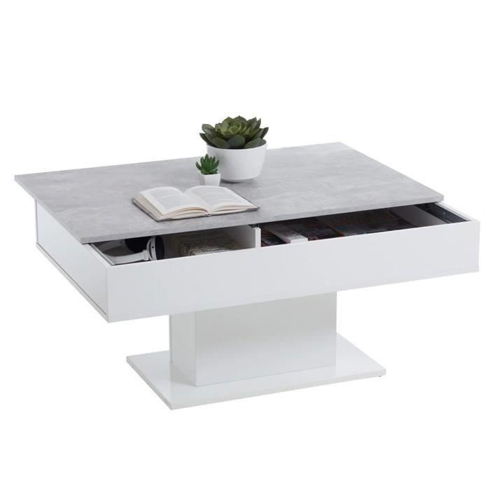 Table Basse - Bout de canapÈ - mÈlamine Gris BÈton et Blanc L100 x H46,1 x P65 cm