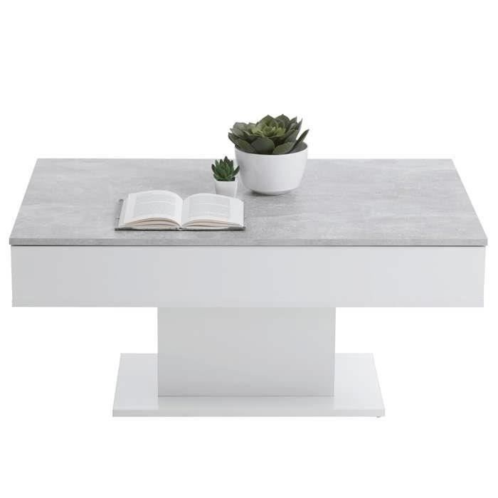 Table Basse - Bout de canapÈ - mÈlamine Gris BÈton et Blanc L100 x H46,1 x P65 cm