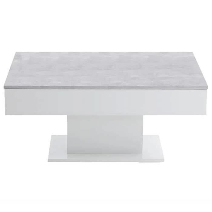 Table Basse - Bout de canapé - mélamine Gris Béton et Blanc L100 x H46,1 x P65 cm