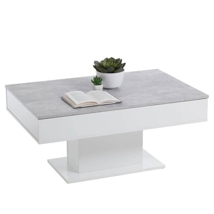 Table Basse - Bout de canapÈ - mÈlamine Gris BÈton et Blanc L100 x H46,1 x P65 cm