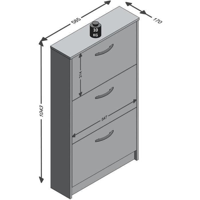FMD Meuble a chaussures 3 compartiments inclinables Blanc L58,5 x l17 x H168,3 cm