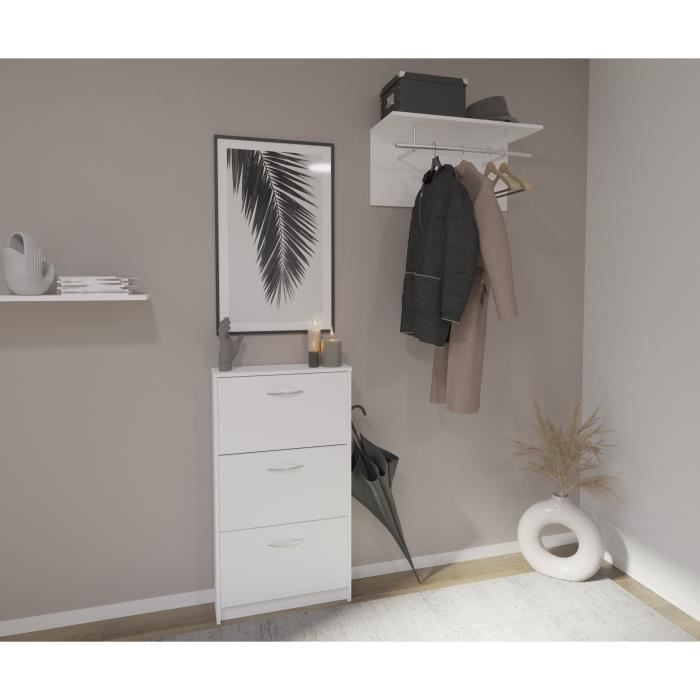 FMD Meuble a chaussures 3 compartiments inclinables Blanc L58,5 x l17 x H168,3 cm