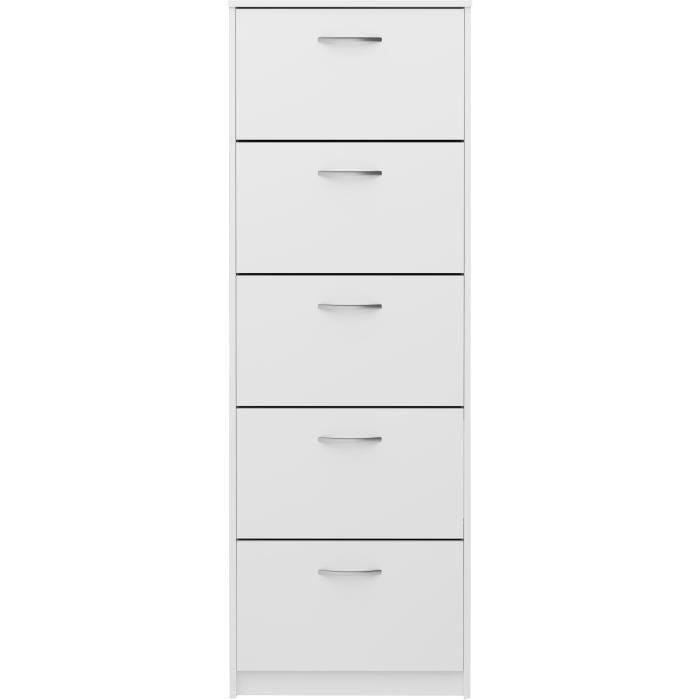 Meuble a chaussures - Blanc - 5 Abattants - 10 paires - L58,5 x H168,5 x P17 cm - Fabriqué en Allemagne
