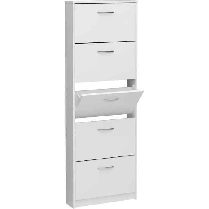 Meuble a chaussures - Blanc - 5 Abattants - 10 paires - L58,5 x H168,5 x P17 cm - Fabriqué en Allemagne