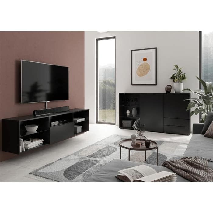 Meubles TV/Hifi Lowboard - Décor noir - L153,5 x H52 x P31,5 cm - Fabriqué en Allemagne