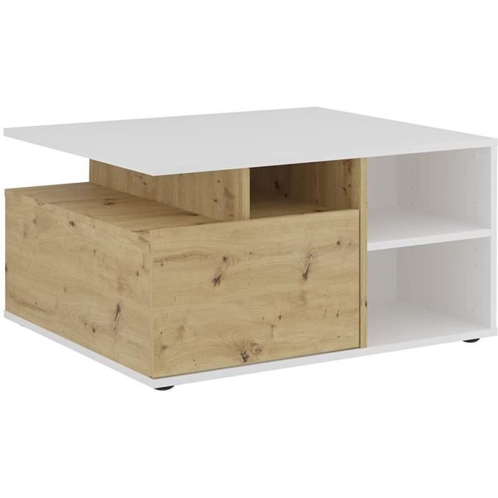 Table basse - Décor Blanc et Chene Artisan - L82 x H69,1 x P10,3 cm - Fabriqué en Allemagne