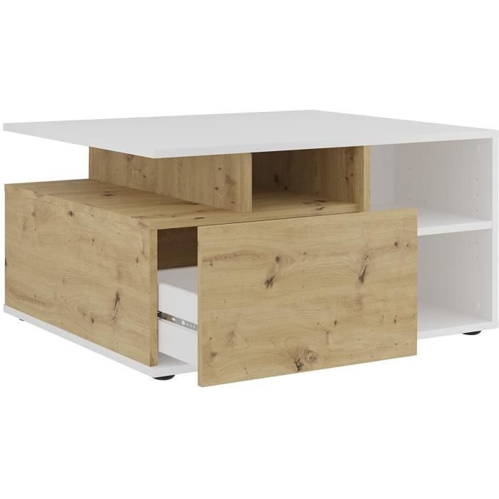 Table basse - Décor Blanc et Chene Artisan - L82 x H69,1 x P10,3 cm - Fabriqué en Allemagne