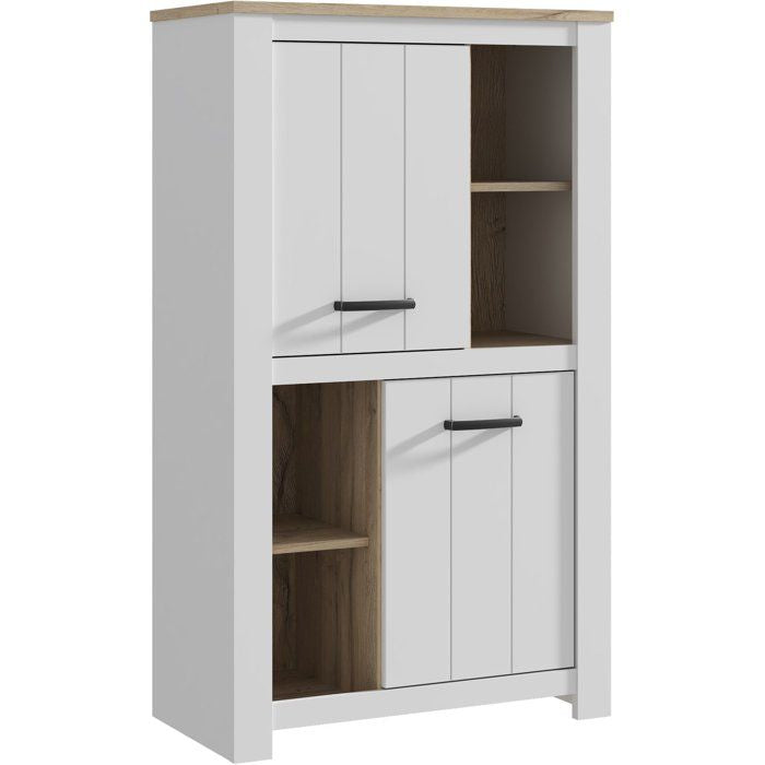 Buffet haut - ELARA - Chene / Blanc mat - 2 portes - 4 niches - 86,7 x 42,2 x 147,1 cm