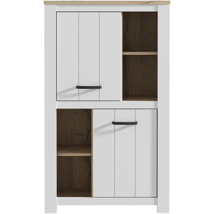 Buffet haut - ELARA - Chene / Blanc mat - 2 portes - 4 niches - 86,7 x 42,2 x 147,1 cm