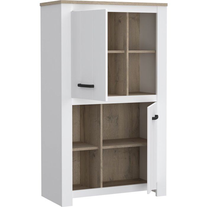Buffet haut - ELARA - Chene / Blanc mat - 2 portes - 4 niches - 86,7 x 42,2 x 147,1 cm