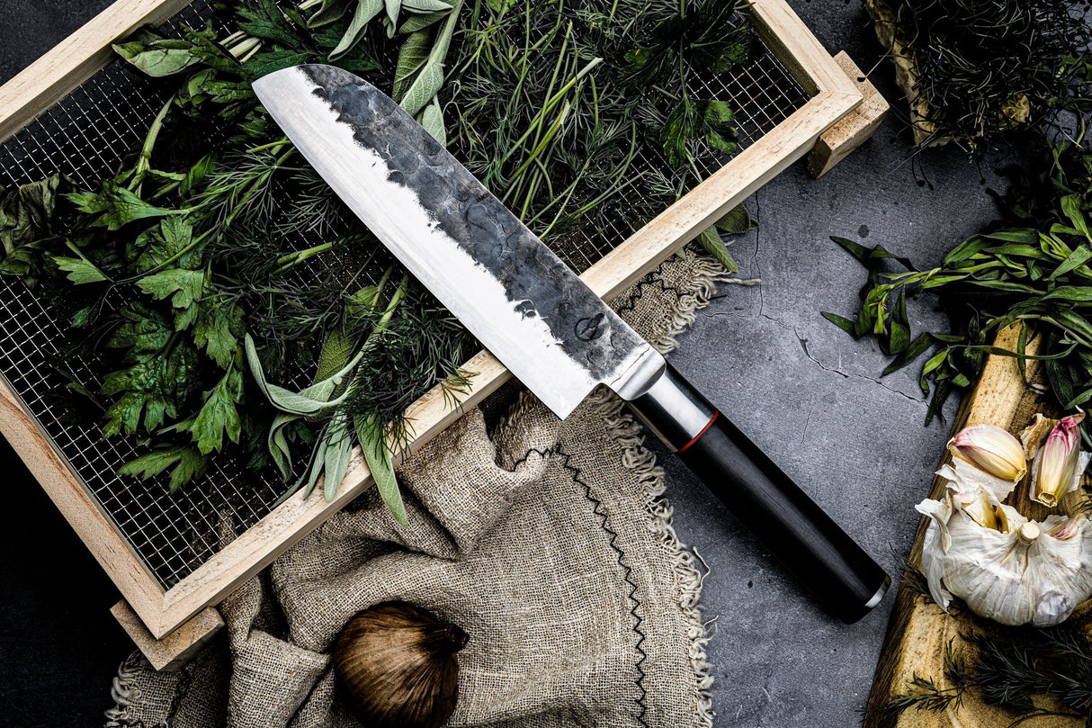 Couteau Santoku - FORGED - SEBRA - Acier japonais 440C - Manche en bois Dalbergia - L 18 cm