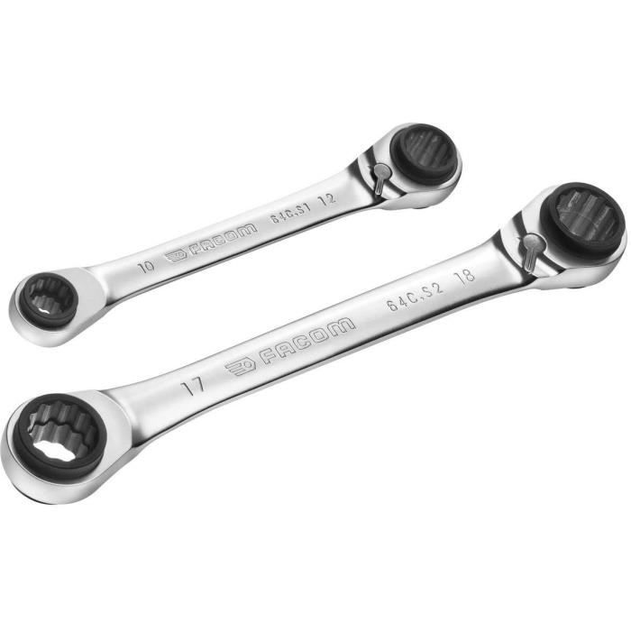 Jeu de 2 Clés a Cliquet Cuatro - FACOM - 64C.J2PB - 8-19 mm - Argent