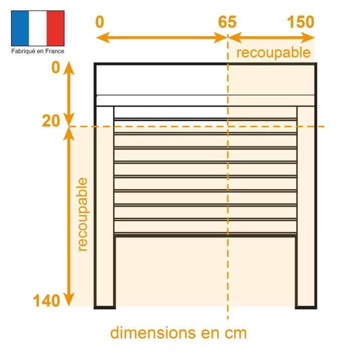 Volet roulant double parois H140 cm x L150 cm PVC recoupable en largeur et hauteur - Manoeuvre électrique filaire - Coloris Blanc -
