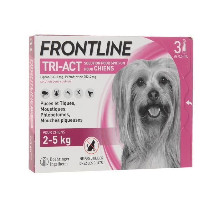 Frontline Tri-Act chien - Anti-puces anti-tiques pour chien XS - 2-5kg - 3 pipettes