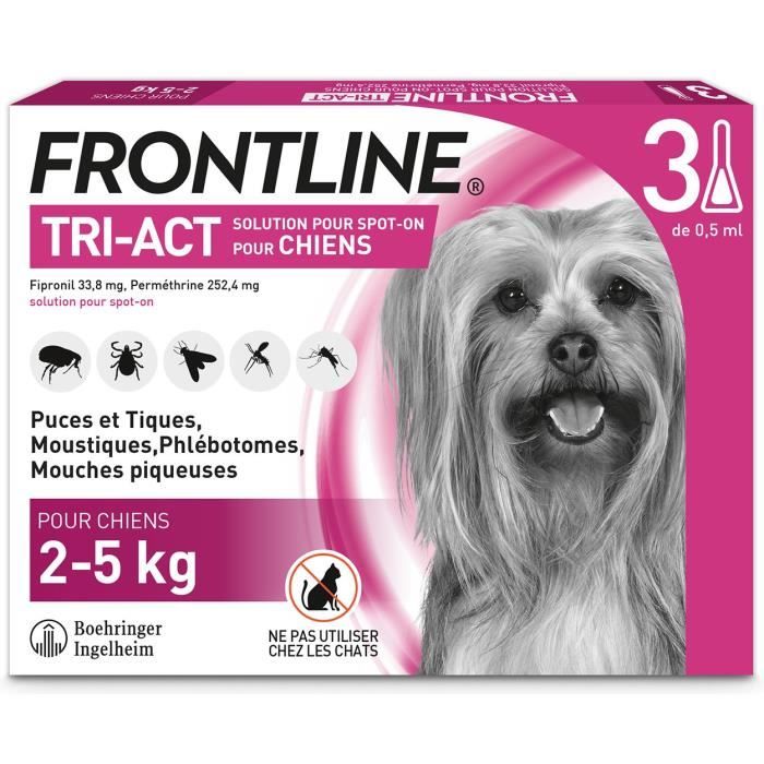 Frontline Tri-Act chien - Anti-puces anti-tiques pour chien S - 5-10kg - 3 pipettes