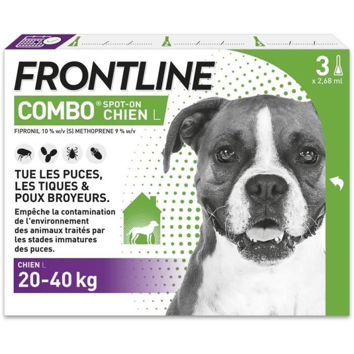 Frontline Combo chien - Anti-puces anti-tiques pour chien L - 20-40kg - 3 pipettes