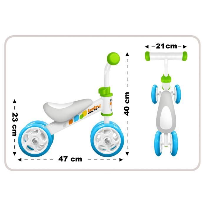 Draisienne Baby Walker Skids Control - Cadre acier ergonomique - 4 roues PVC - Confortable et sÈcurisÈ - Vert