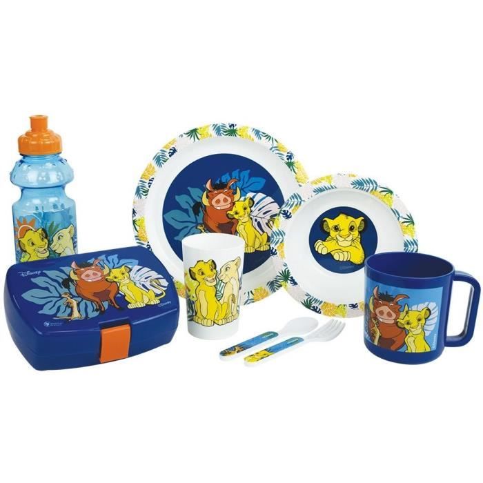 Lot Vaisselle Disney Le Roi Lion - FUN HOUSE - 006360 - Verre, Assiette Creuse, Assiette Plate, Mug, Gourde, Boîte Goűter Couverts