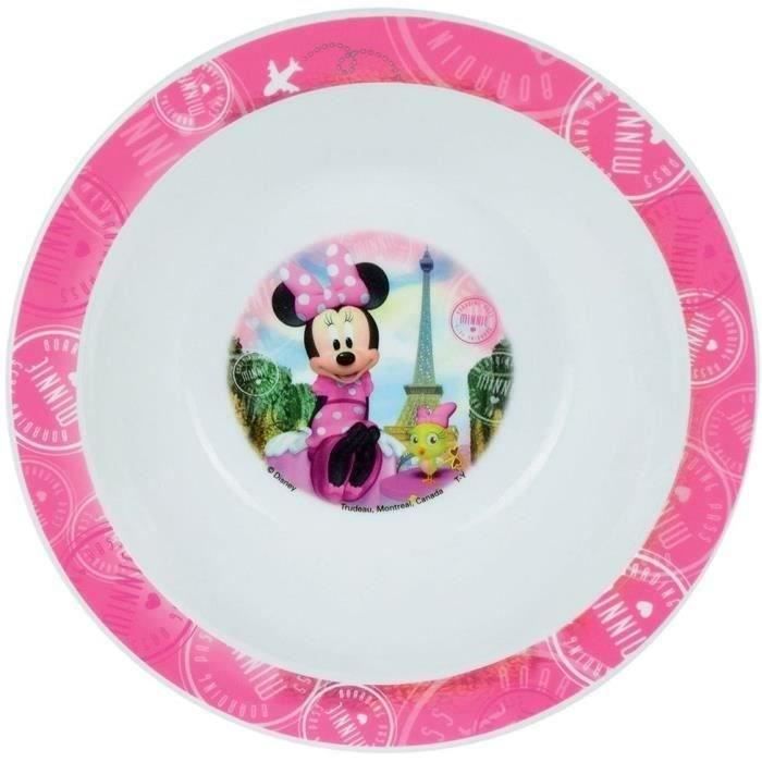 Lot Vaisselle Disney Minnie - FUN HOUSE - 006377 - Verre, Assiette Creuse, Assiette Plate, Gourde, Boîte Goűter et Couverts
