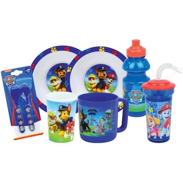 Lot vaisselle - FUN HOUSE - PAT'PATROUILLE - Verre, 2 Assiettes creuses Ø16 cm, couverts, gourde, gobelet et mug