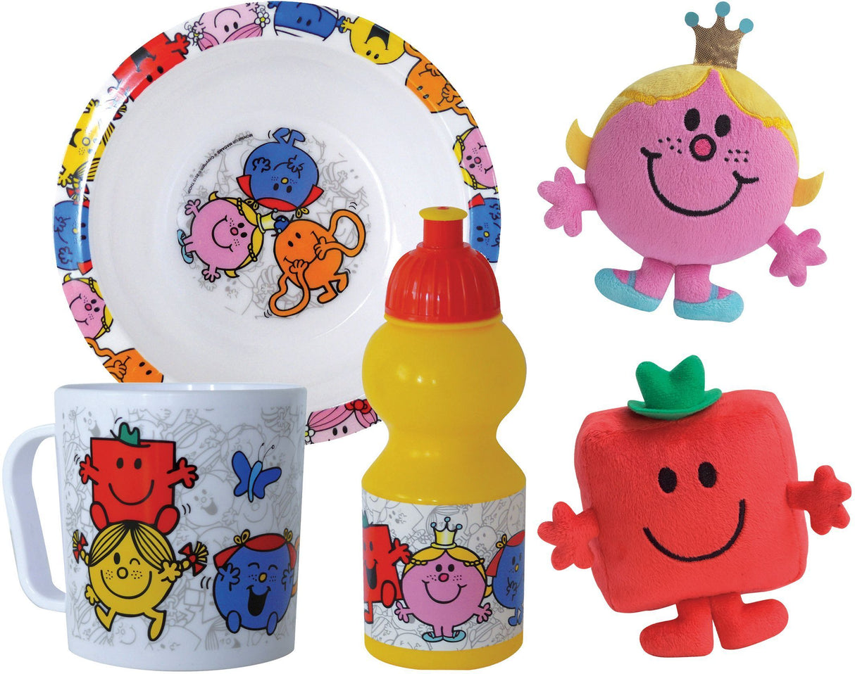 Lot vaisselle - FUN HOUSE - MONSIEUR MADAME - Assiette creuse Ø16 cm, gourde 350 ml, mug 350 ml et 2 peluches 12 cm