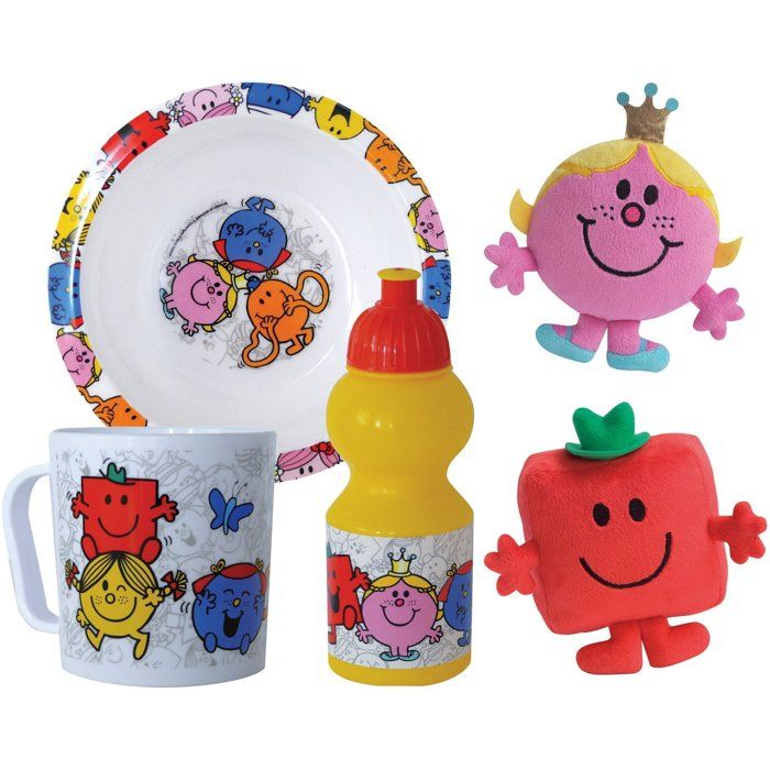 Lot vaisselle - FUN HOUSE - MONSIEUR MADAME - Assiette creuse Ř16 cm, gourde 350 ml, mug 350 ml et 2 peluches 12 cm