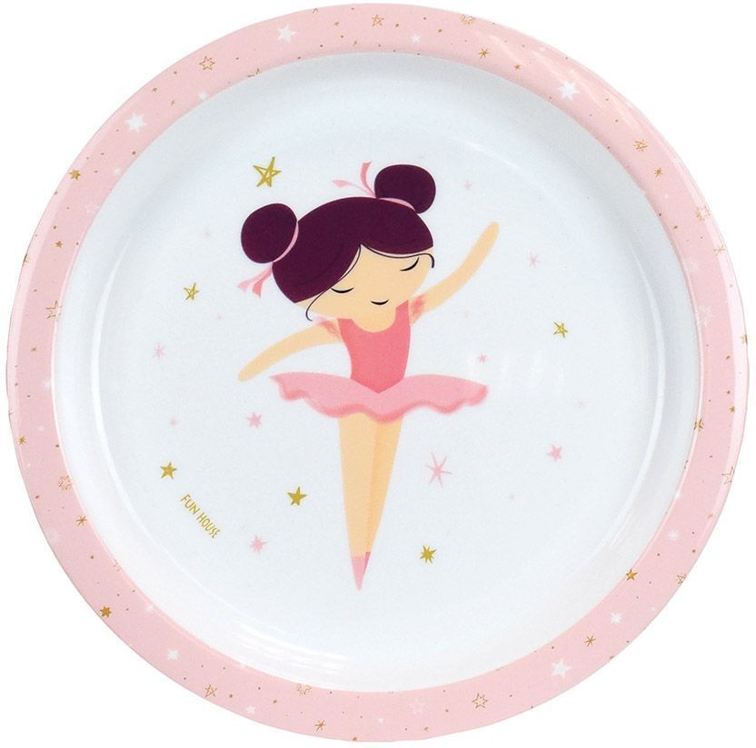 Lot vaisselle - FUN HOUSE - DANSEUSE BALLERINE - Assiette creuse Ø16 cm, plate Ø22 cm, verre 220 ml et peluche musicale 40 cm