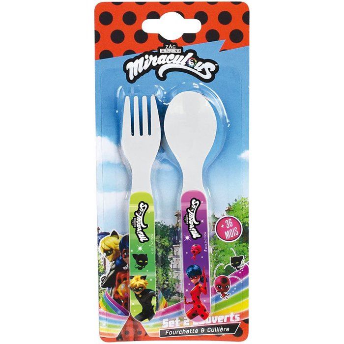 Lot vaisselle - FUN HOUSE - MIRACULOUS LADYBUG - Verre, Assiette creuse Ø16 cm, Asiette Ø22 cm, Couverts, Gourde, Mug, Boîte goûter