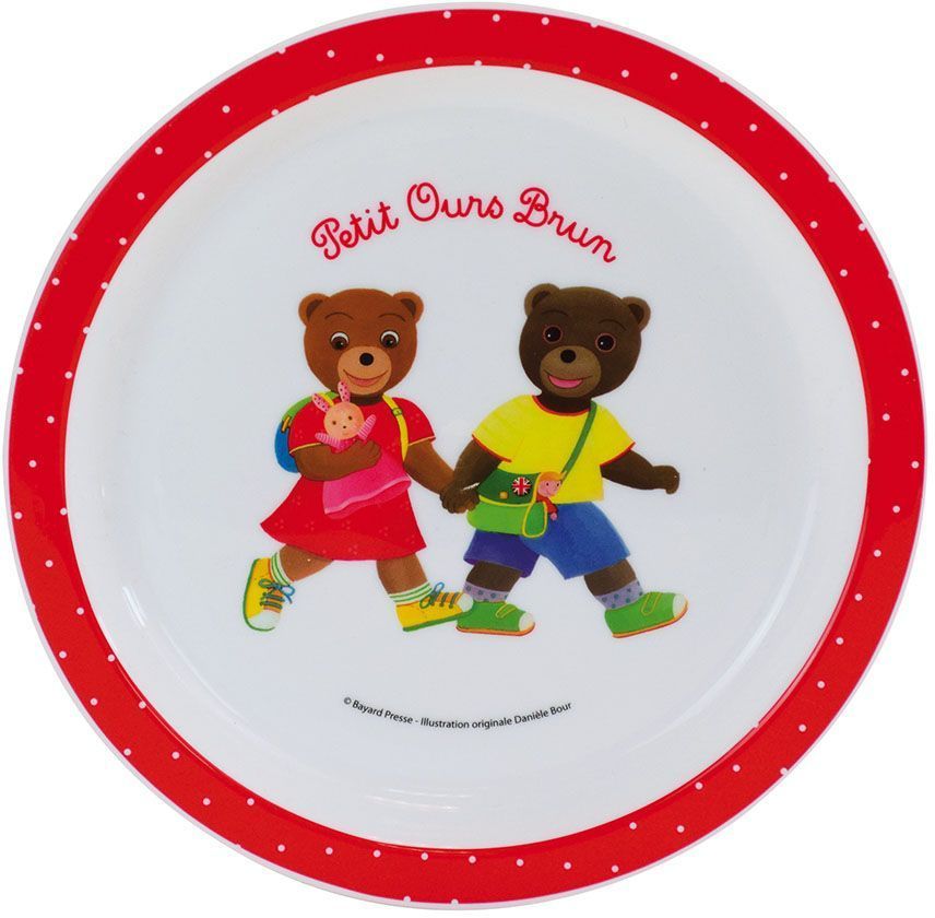 Lot vaisselle - FUN HOUSE - PETIT OURS BRUN - Assiette plate Ø 22 cm, 2 assiettes creuses Ø 16 cm, 2 verres 220 ml et peluche 18 cm