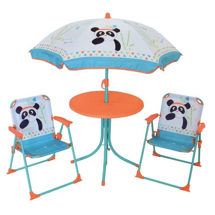 FUN HOUSE 713095 INDIAN PANDA Salon de jardin avec une table, 2 chaises pliables et un parasol pour enfant