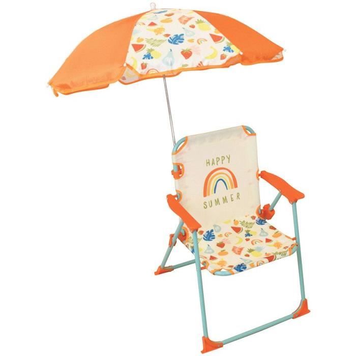 FUN HOUSE Fruity's Chaise pliante camping avec parasol - H.38.5 xl.38.5 x P.37.5 cm + parasol ¯ 65 cm - Pour enfant