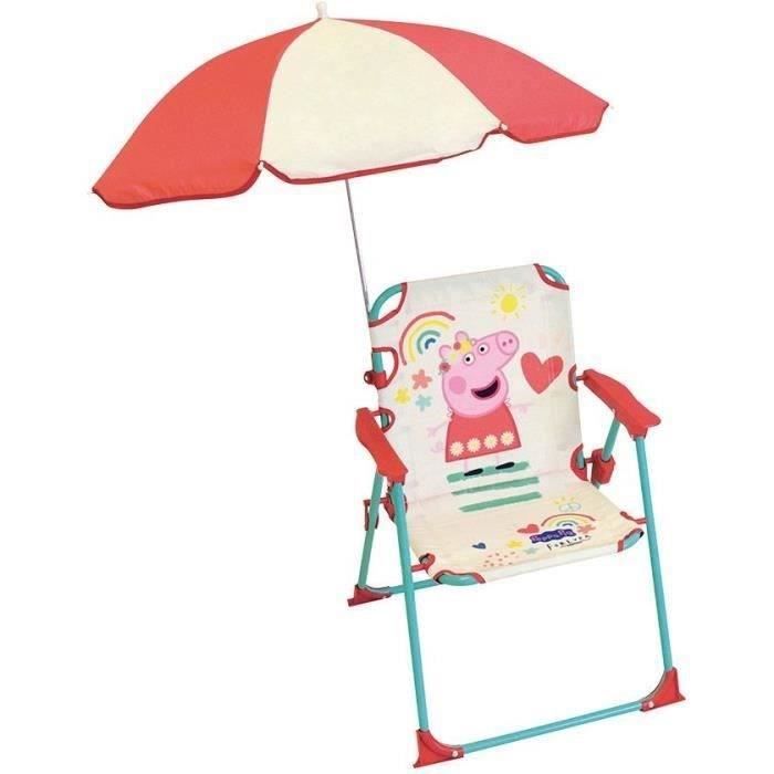 FUN HOUSE Peppa Pig Chaise pliante camping avec parasol - H.38.5 xl.38.5 x P.37.5 cm + parasol ¯ 65 cm - Pour enfant