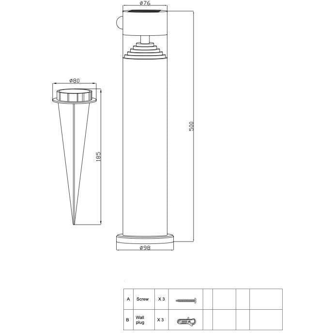 Borne solaire - GALIX - G4585C - Forte clarte - Inox avec détecteur - H50 cm - 150 Lumens