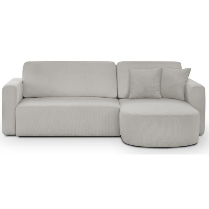 CanapÈ d'angle convertible et rÈversible 3 places GALET - Velours cÙtelÈ gris - Coffre de rangement - L238 x P154 x H86 cm