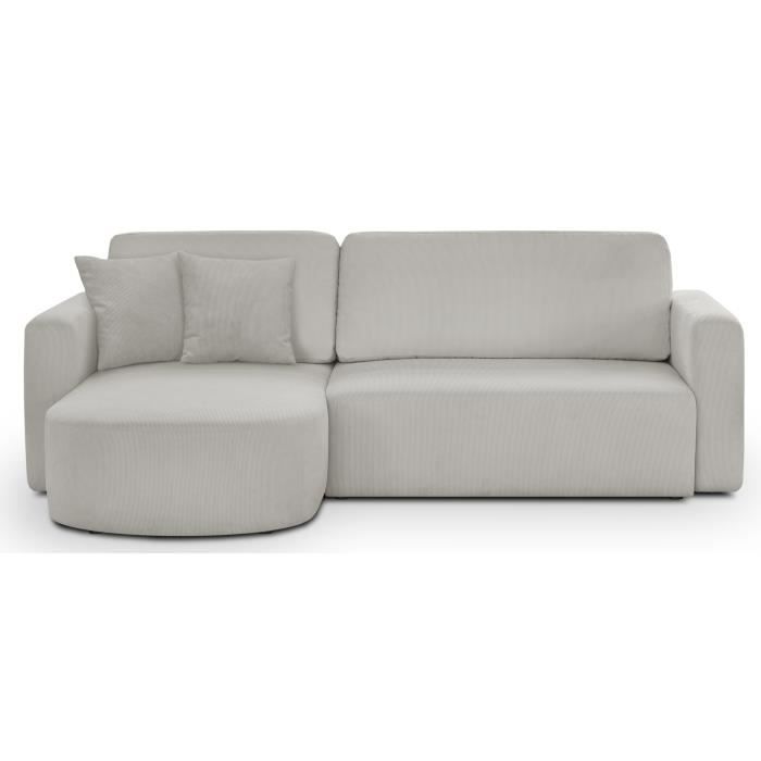 CanapÈ d'angle convertible et rÈversible 3 places GALET - Velours cÙtelÈ gris - Coffre de rangement - L238 x P154 x H86 cm