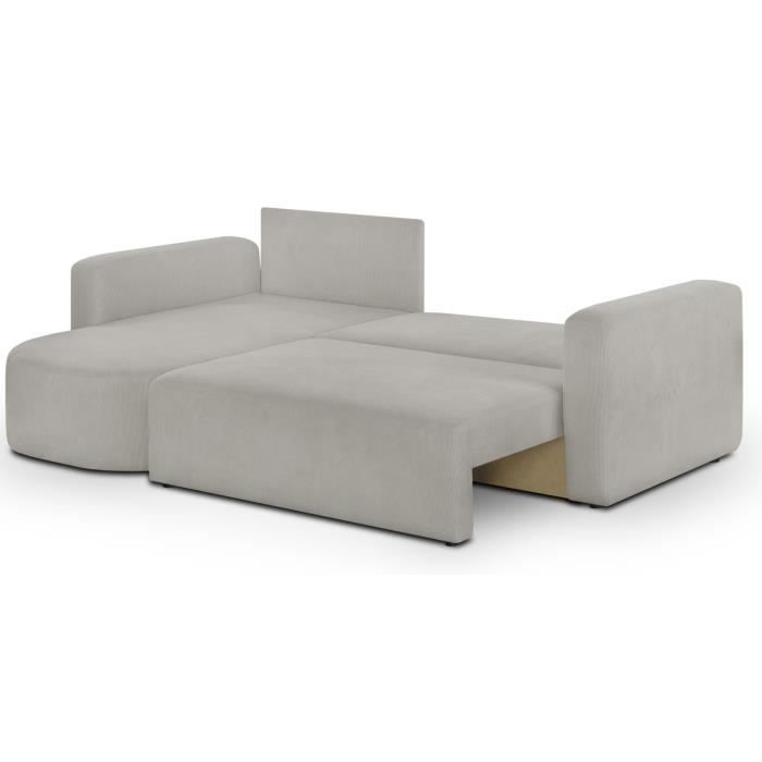 CanapÈ d'angle convertible et rÈversible 3 places GALET - Velours cÙtelÈ gris - Coffre de rangement - L238 x P154 x H86 cm