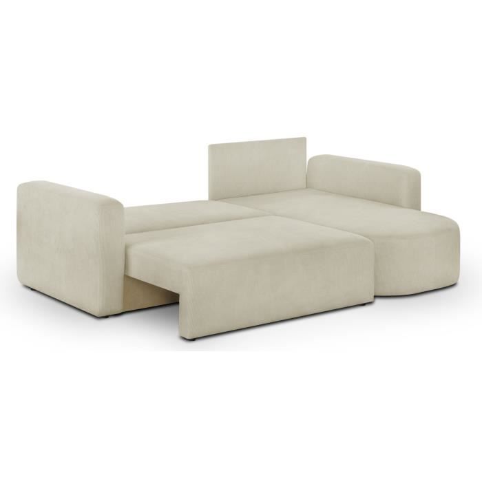 CanapÈ d'angle convertible et rÈversible 3 places GALET - Velours cÙtelÈ beige - Coffre de rangement - L238 x P154 x H86 cm