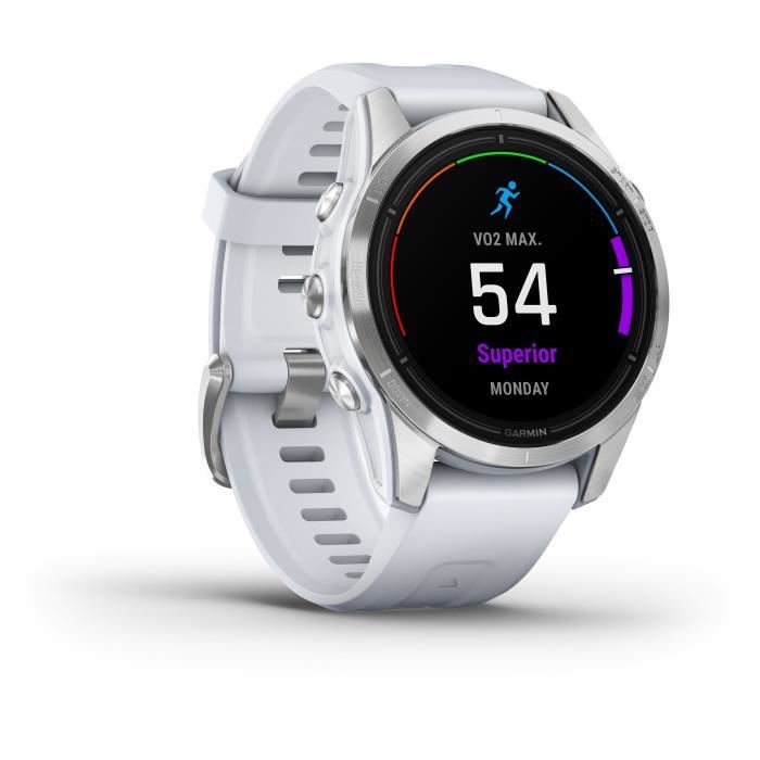 GARMIN - Epix Pro (Gen2) - Montre connectée a haute performance - 42 mm - Acier, Silver avec bracelet blanc