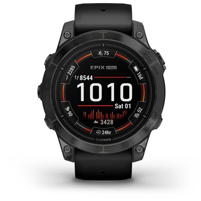 GARMIN - Epix Pro (Gen2) - Montre connectée a haute performance - 47mm - Acier, Gray avec bracelet noir