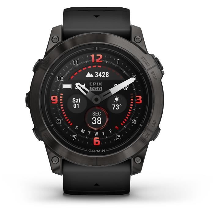 GARMIN - Epix Pro (Gen2) - Montre connectée a haute performance - 51 mm - Acier, Gray avec bracelet noir