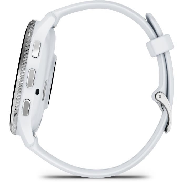 Montre GPS connectÈe - GARMIN - Venu 3 - WiFi - 35,4 mm (1,4) - Acier Silver, boÓtier blanc et bracelet en silicone blanc