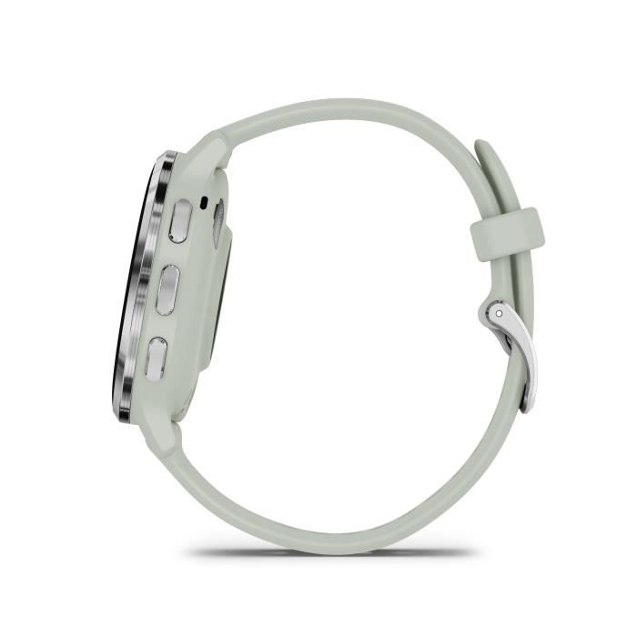 Montre GPS connectÈe - GARMIN - Venu 3S - 30,4mm (1,2) - Acier Silver, boÓtier vert sauge et bracelet en silicone vert sauge