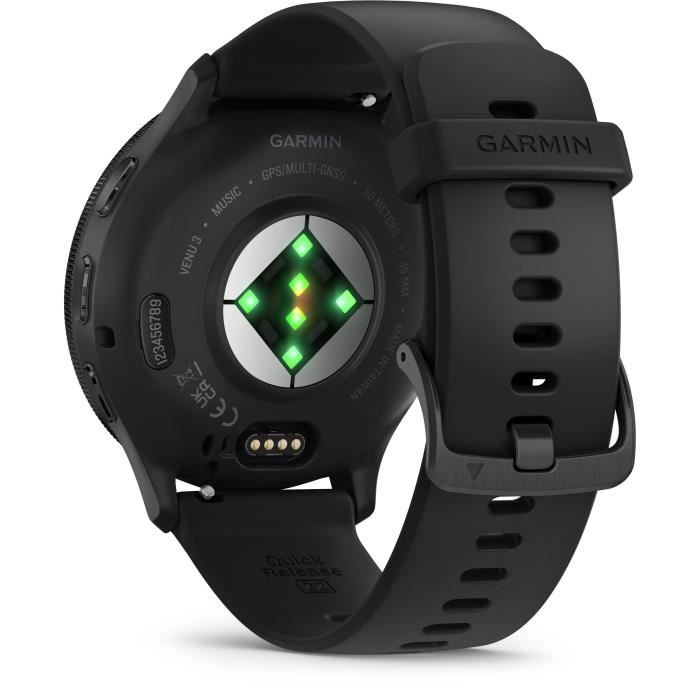 Montre GPS connectÈe - GARMIN - Venu 3 - WiFi - 35,4 mm (1,4) - Acier Gray, boÓtier noir et bracelet en silicone noir
