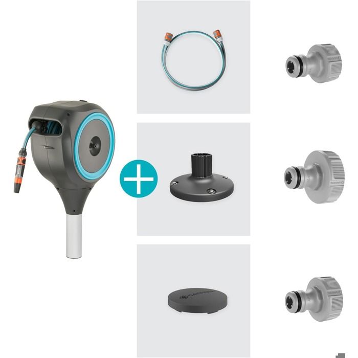 Dévidoir automatique pour terrasse - GARDENA - RollUp S - Bleu - Longueur 15 m - Tuyau 13 mm