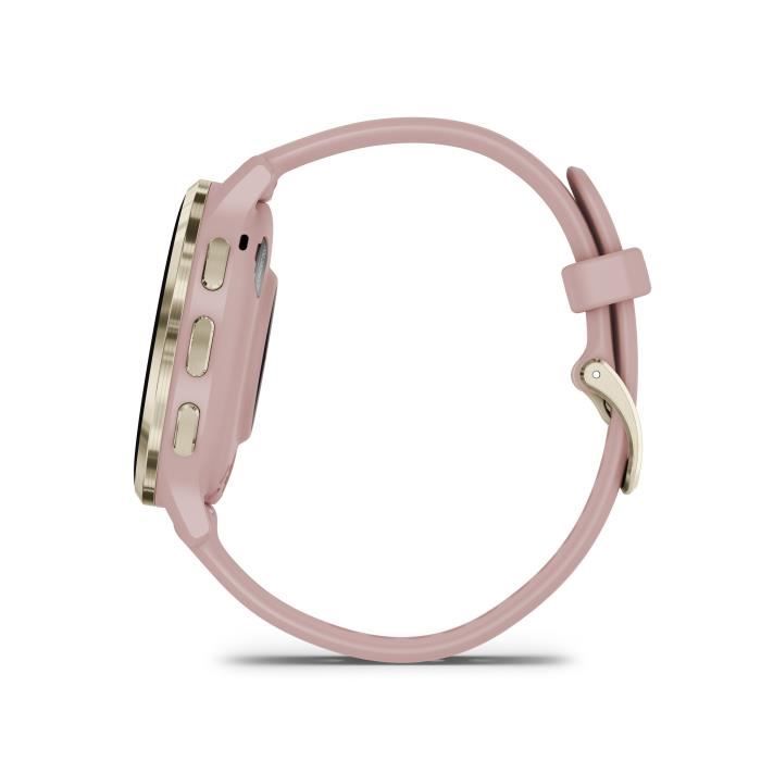 Montre GPS connectÈe - GARMIN - Venu 3S - 30,4mm (1,2) - Acier Soft Gold, boÓtier rose et bracelet en silicone rose