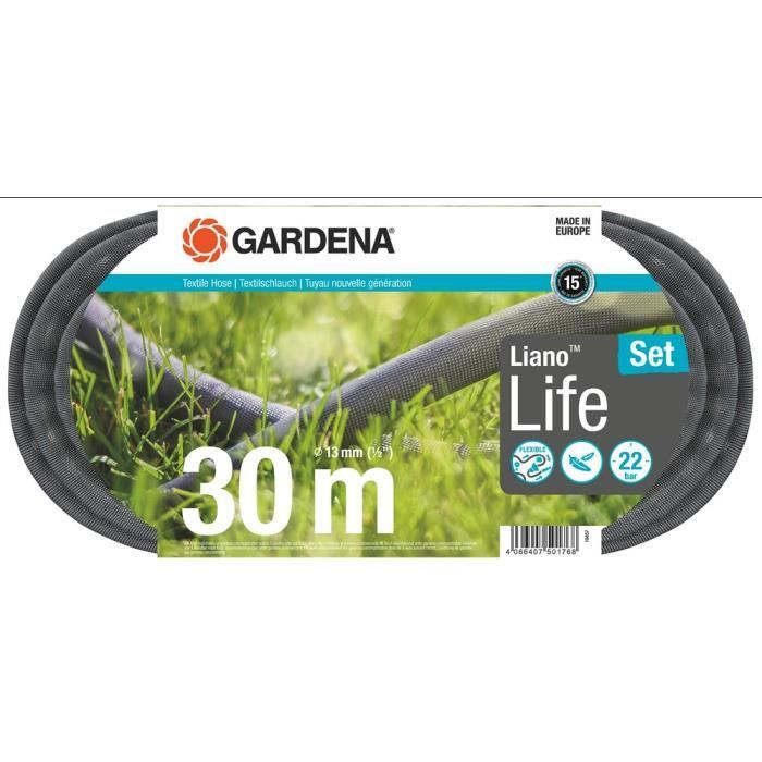 Kit tuyau Liano™Life 30m - GARDENA - Résistance a la pression : 22 bar - Longueur : 30 m Ř int. 13 mm