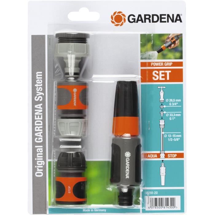 GARDENA Nécessaire de base –Adapté tuyau Ř13mm et Ř15mm –Compatibilité Original GARDENA System –Kit complet– Garantie 2ans
