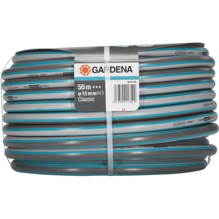 GARDENA Tuyau d'arrosage Classic Longueur 50m Ø15mm Haute résistance a la pression: 22 bar maximum Garantie 12 ans