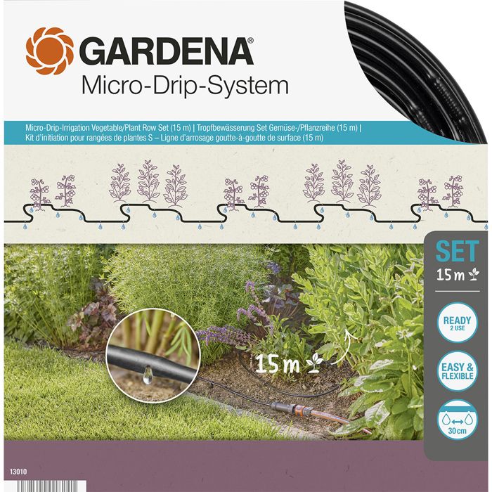 GARDENA Kit complet arrosage goutte-a-goutte taille S Micro-Drip Arrosage ligne 100m max Systeme auto-nettoyant - (13010-20)